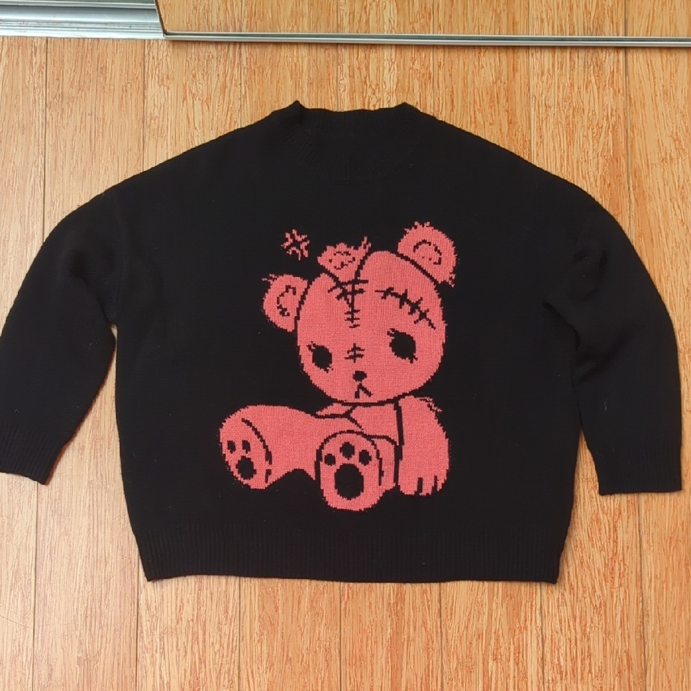 ROMWE Black Knit with Pink Bear Motif